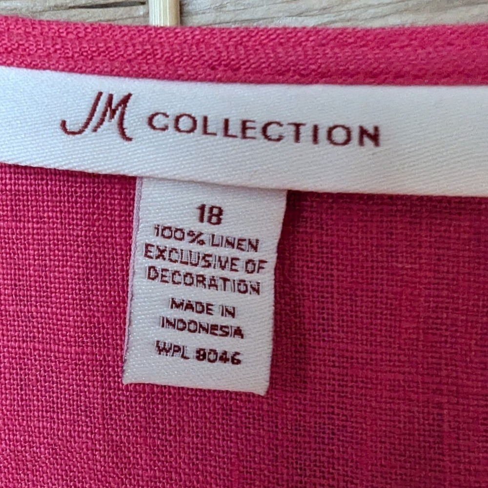 Pink Linen Tunic Top Beaded Floral Embroidery 3/4 Sleeve Women Sz 18 Resortwear - Picture 5 of 7